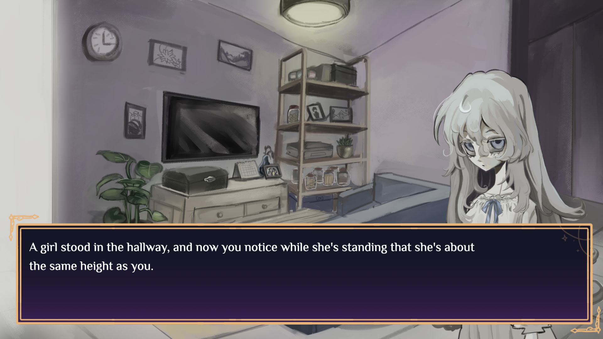 Lune standing in a bedroom in DiaLune