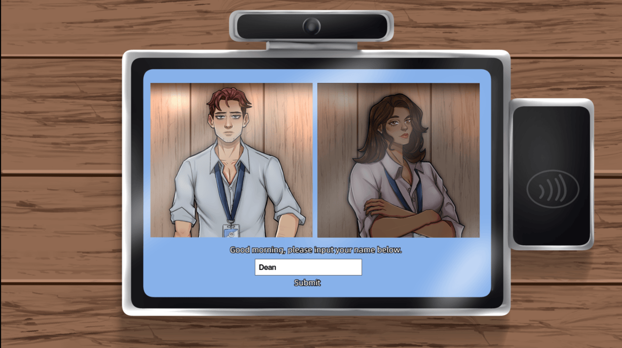 Two Straws characters shown on an office name-input screen